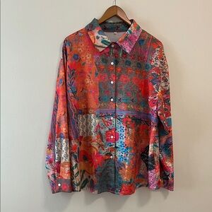 Button Down Shirt Plus Size 2X Multicolor Floral Print
